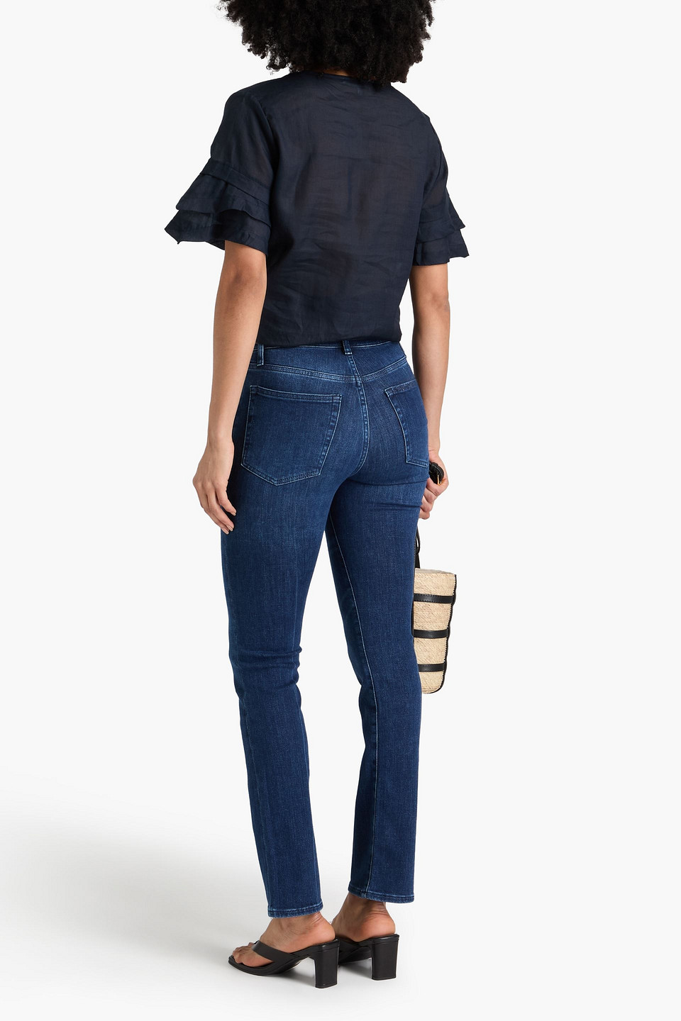 Shop Frame Le High Straight High-rise Straight-leg Jeans In Dark Denim