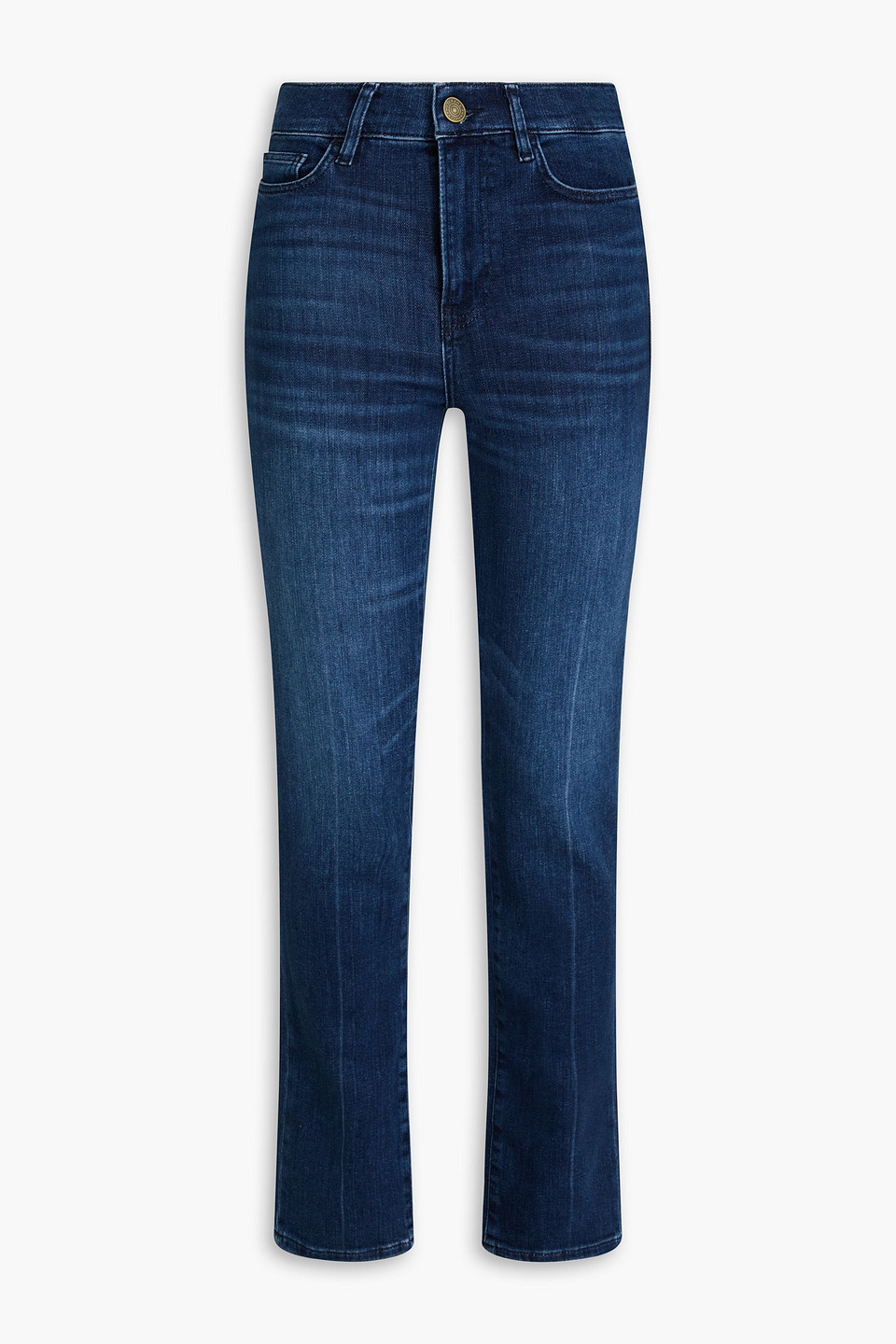 Shop Frame Le High Straight High-rise Straight-leg Jeans In Dark Denim