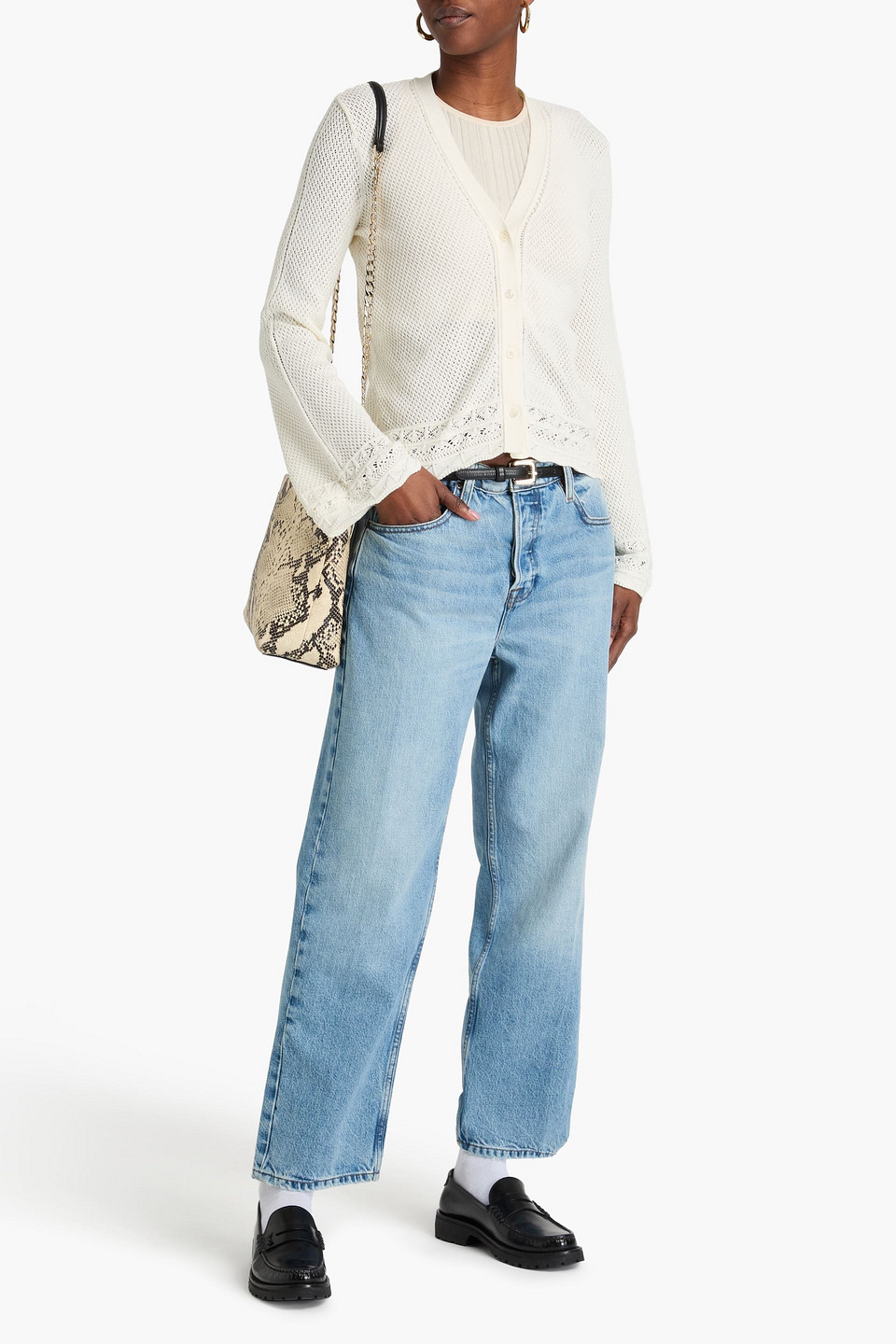  Frame - Pointelle-knit Cardigan - White - S 