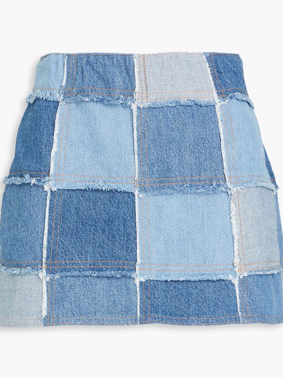 the 70s patchwork denim mini skirt
