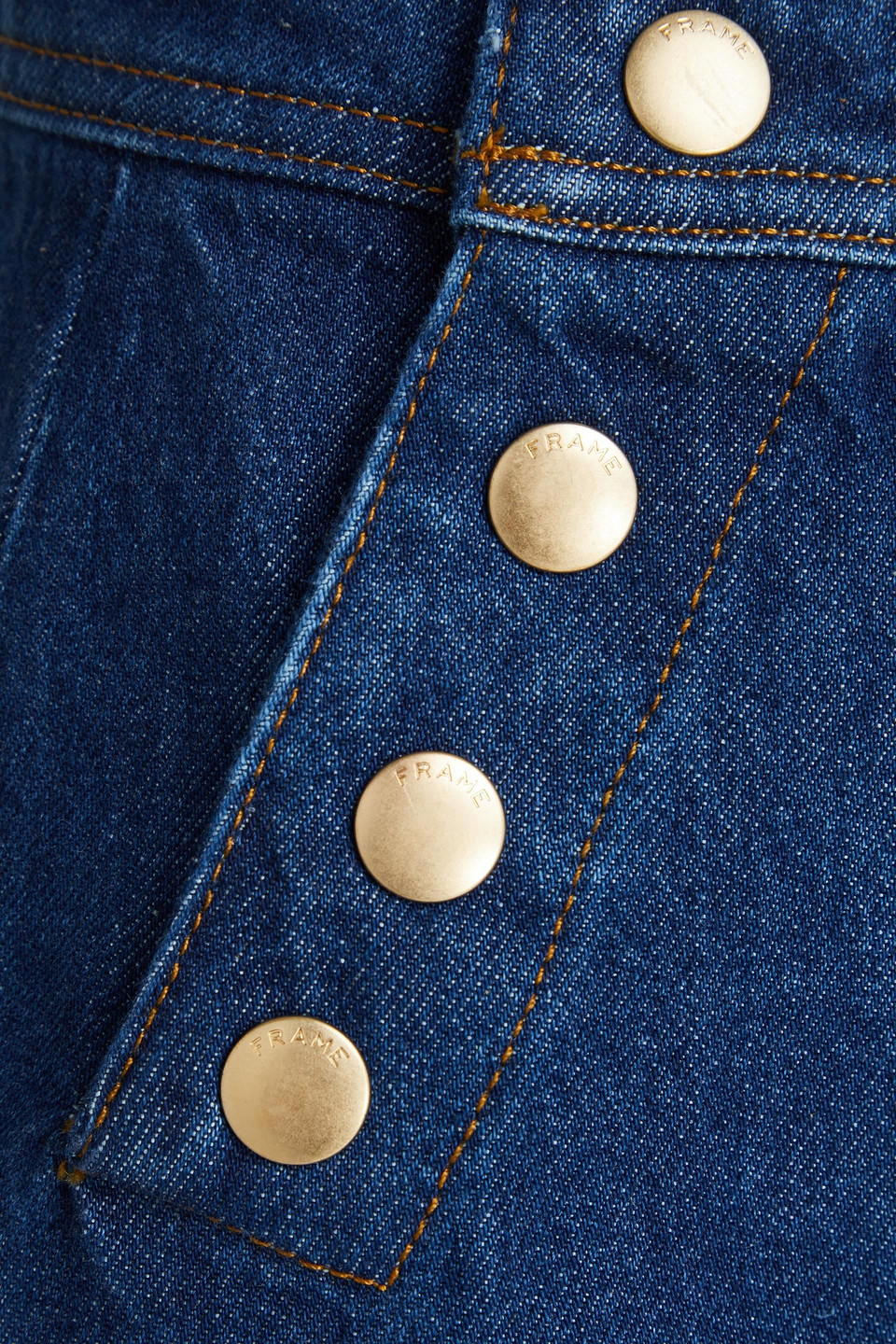 Frame Sailor Snap-detailed Denim Mini Skirt In Mittelblauer Denim