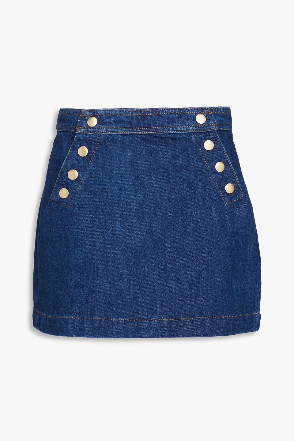 Frame Sailor Snap-detailed Denim Mini Skirt In Mittelblauer Denim
