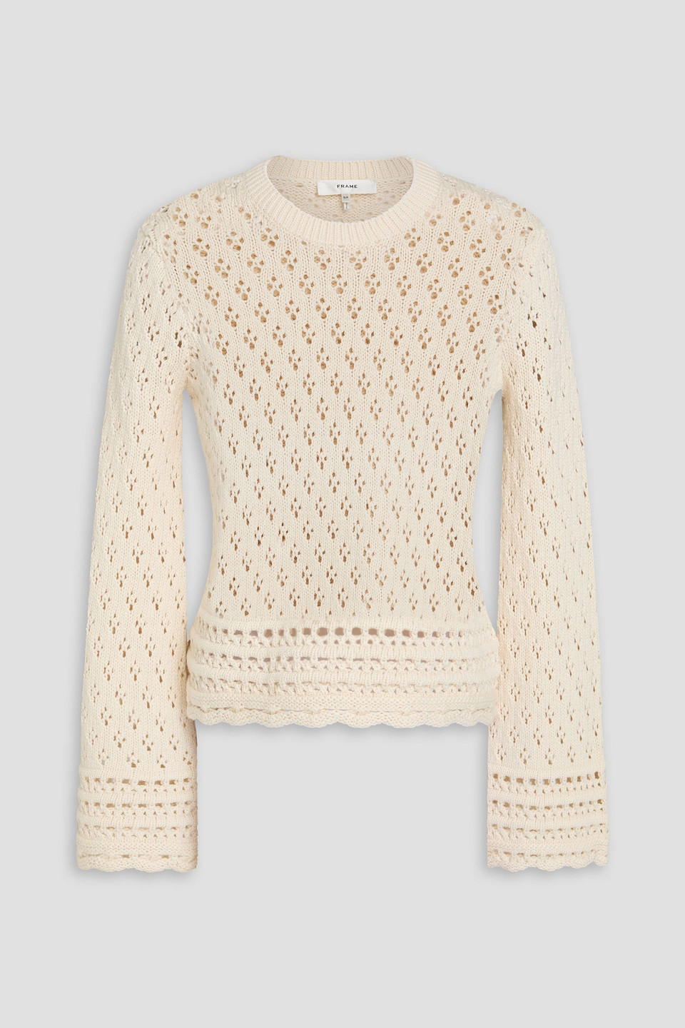 Frame Pointelle-knit Cotton And Silk-blend Sweater In Ecru