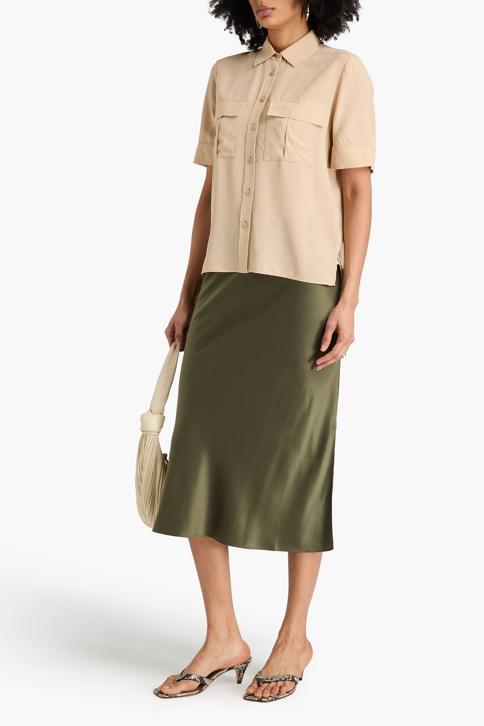 Frame Silk Crepe De Chine Shirt In Beige