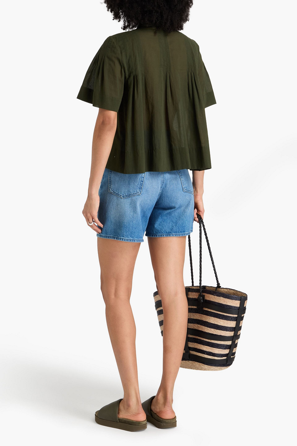 Frame Bluse Aus Baumwollmusselin Mit Biesen In Dunkelgrün