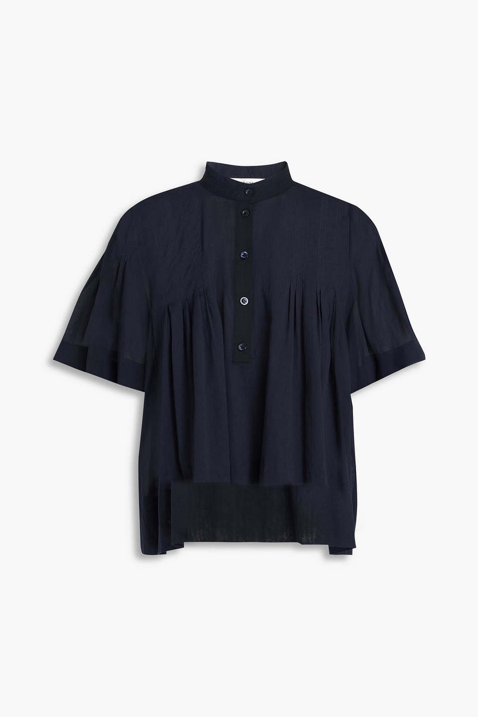 Frame Pleated Cotton-mousseline Blouse In Navy