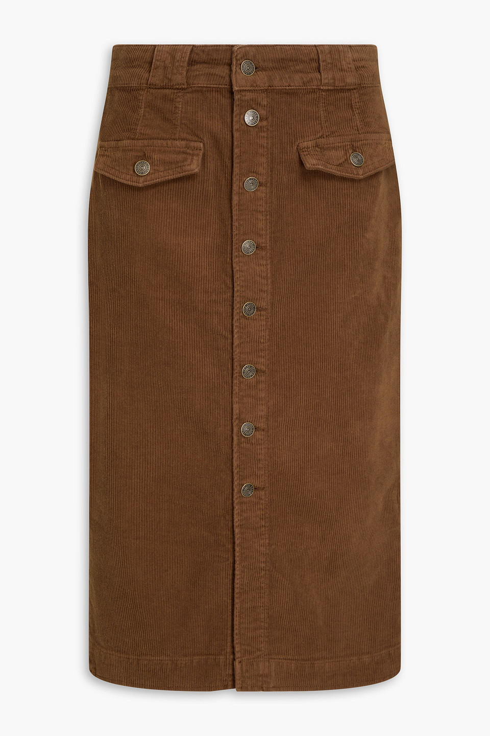 Frame The Penelope Stretch-cotton Corduroy Midi Skirt In Brown
