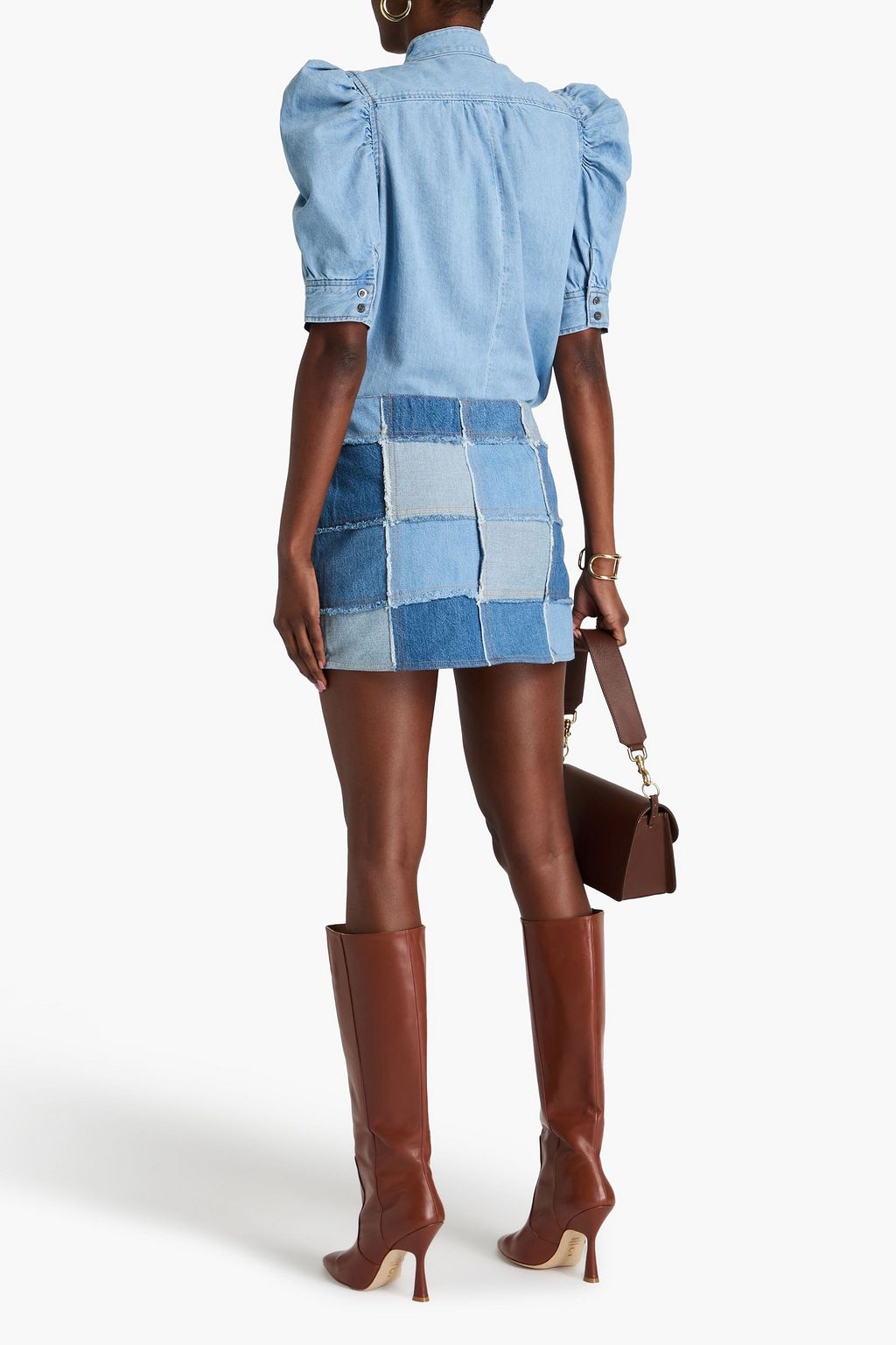 FRAME Gillian Puff-Sleeve faded denim shirt