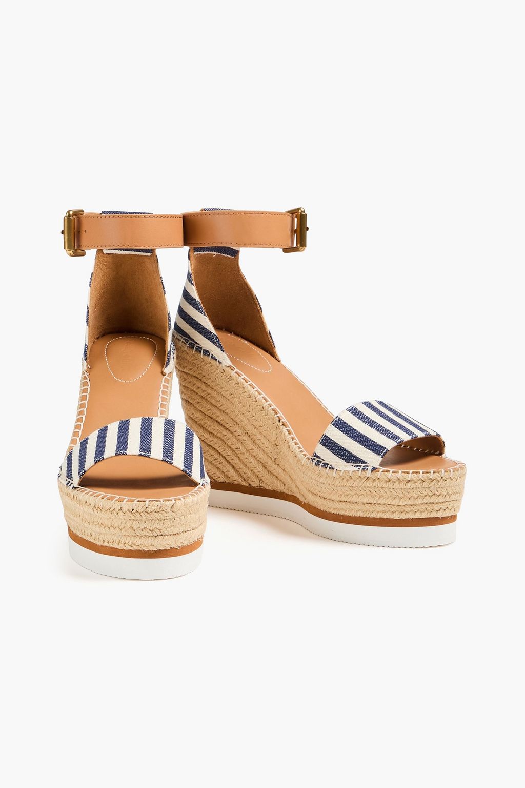 SEE BY CHLOÉ صندل إسبادريل "جلين" مخطط بكعب ويدج من الكنفا والجلد