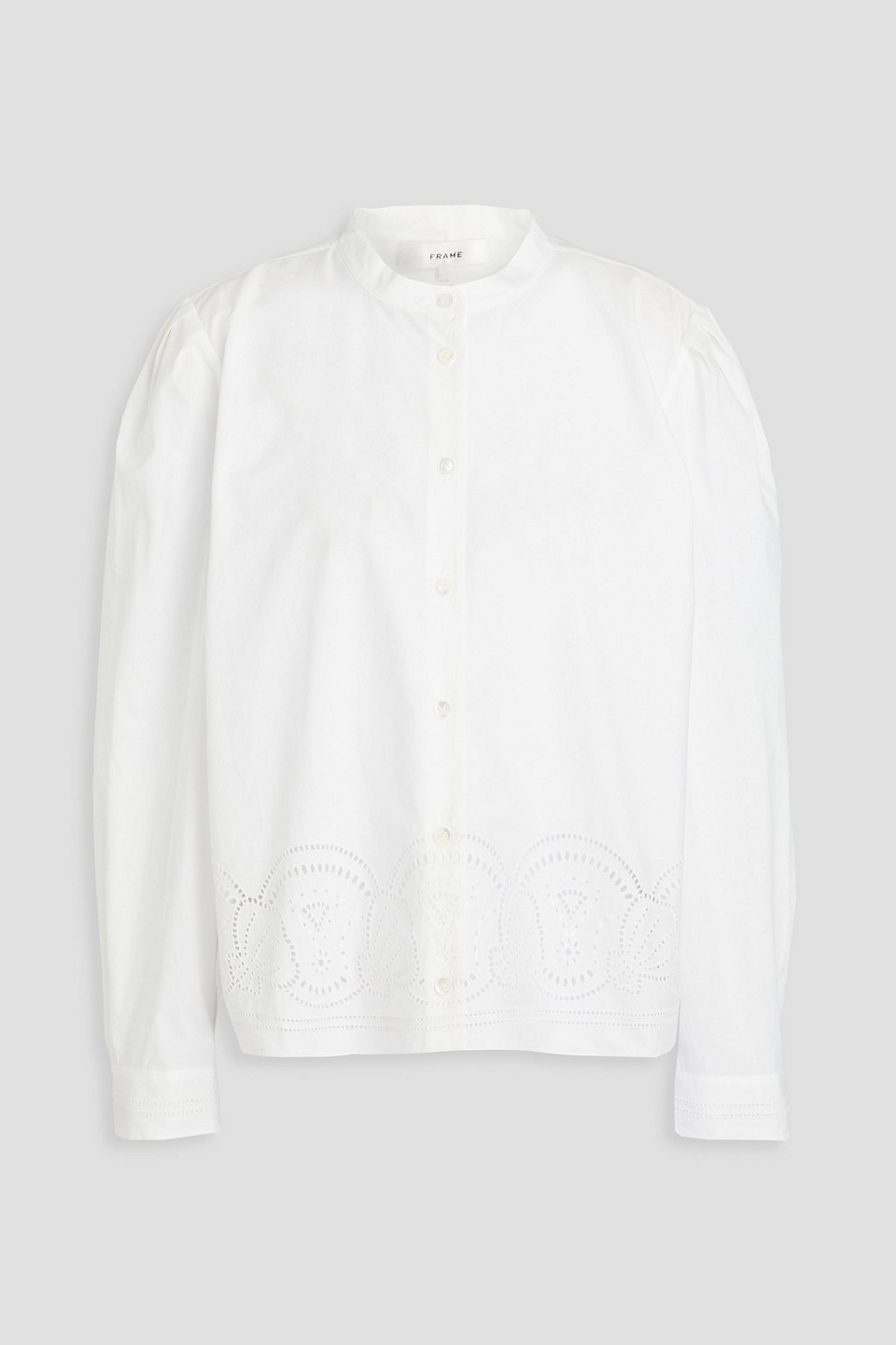 Frame Broderie Anglaise-trimmed Cotton-poplin Blouse In White