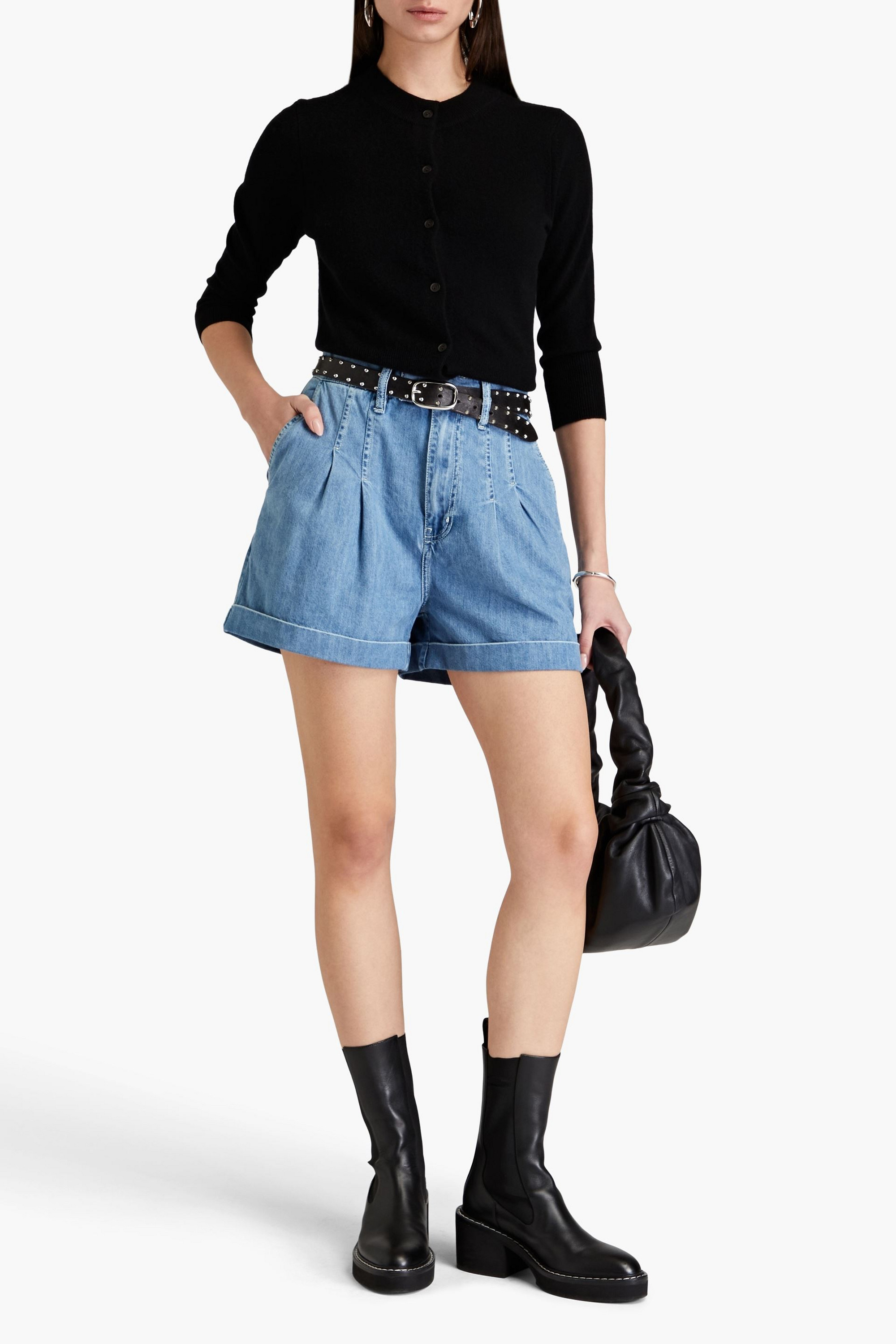 FRAME Pleated denim shorts