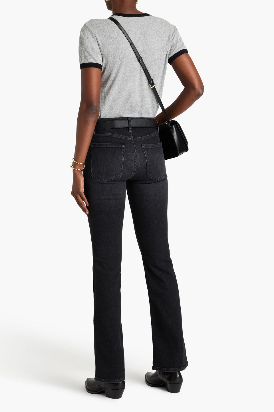 Shop Frame Le Mini High-rise Bootcut Jeans In Black