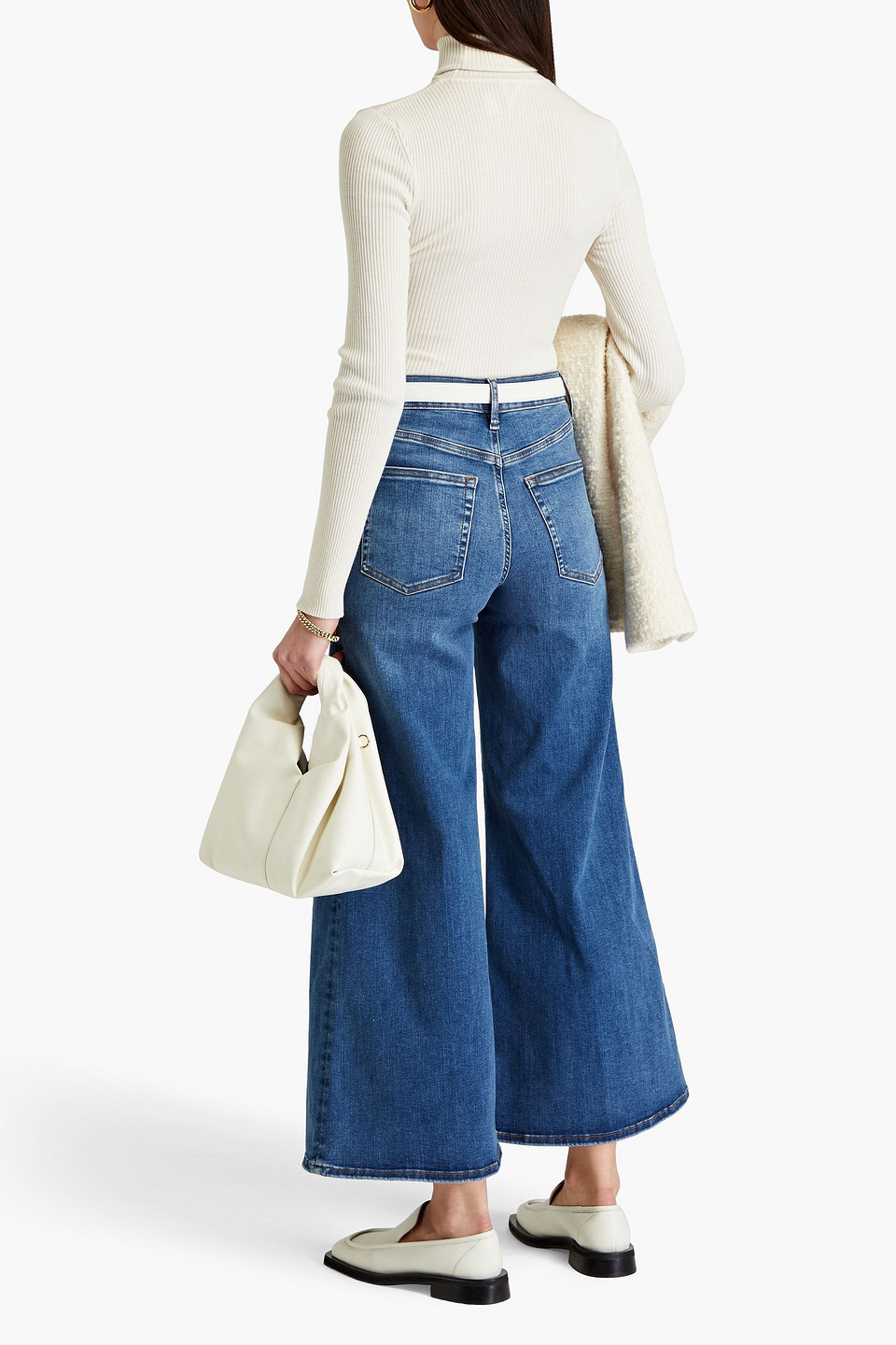 Frame Le Palazzo Crop High-rise Wide-leg Jeans In Mid Denim