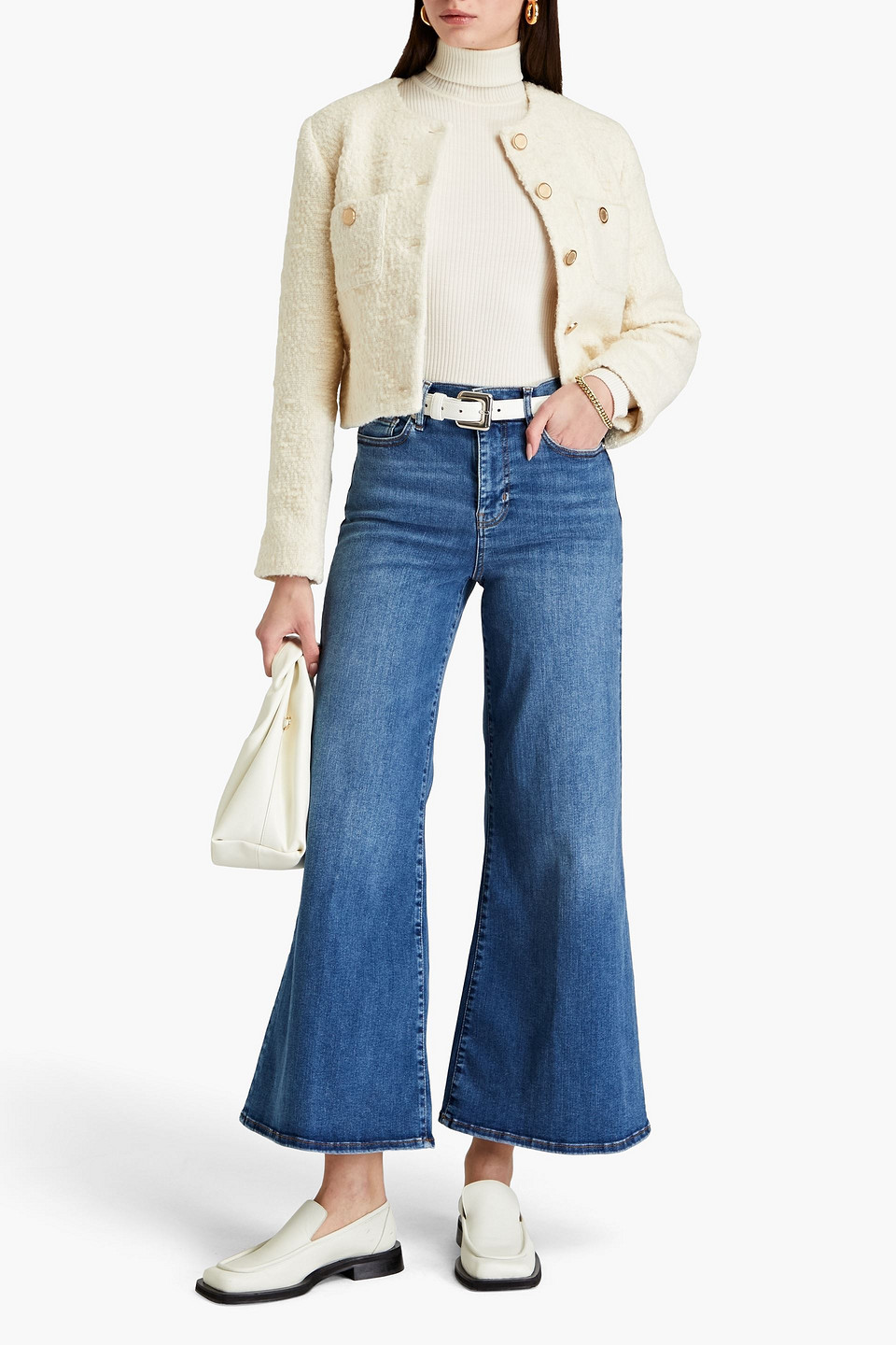 Frame Le Palazzo Crop High-rise Wide-leg Jeans In Mid Denim