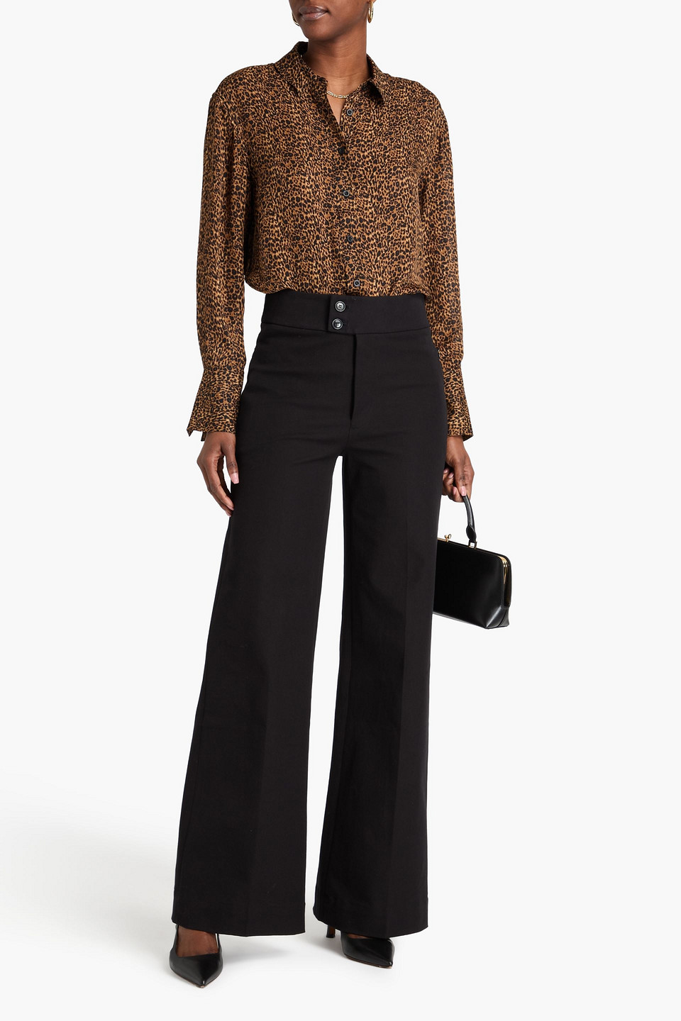 Frame Stretch-cotton Wide-leg Pants In Black