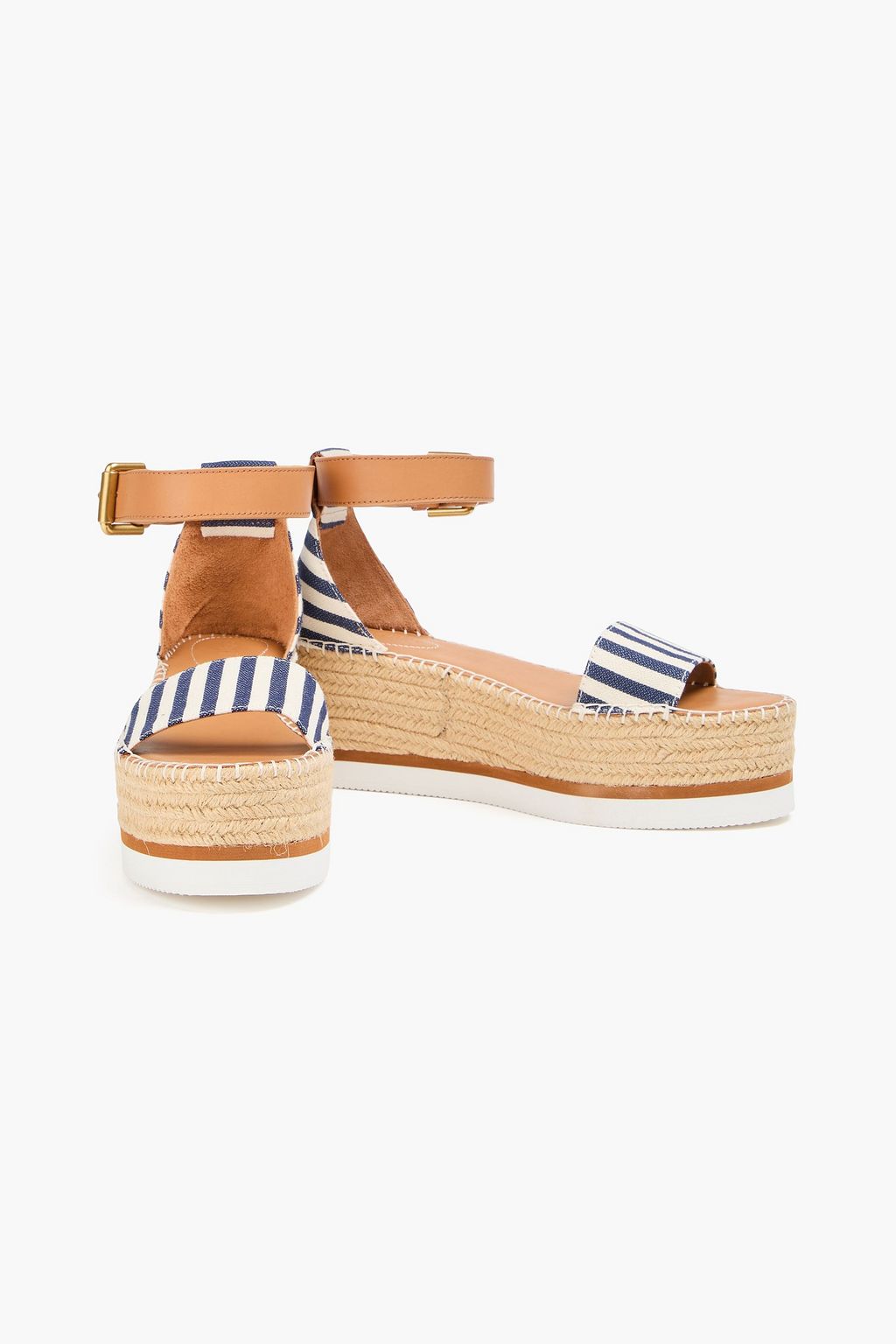 SEE BY CHLOÉ Glyn キャンバス&レザー プラットフォームエスパドリーユサンダル ストライプ