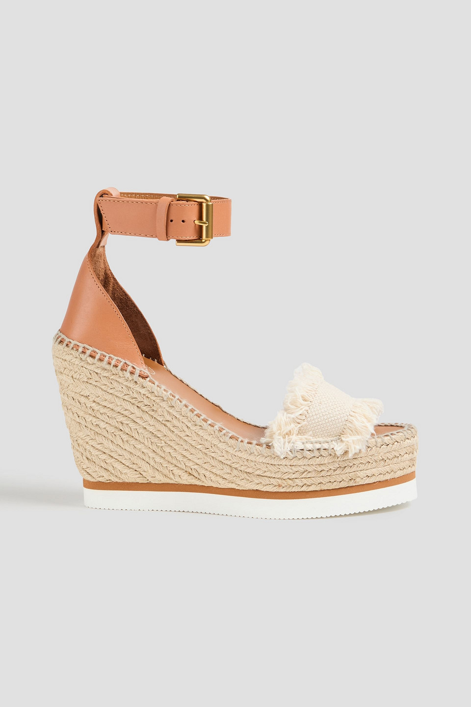 See By Chloé Glyn Frayed Canvas And Leather Espadrille Wedge Sandals In Ecru