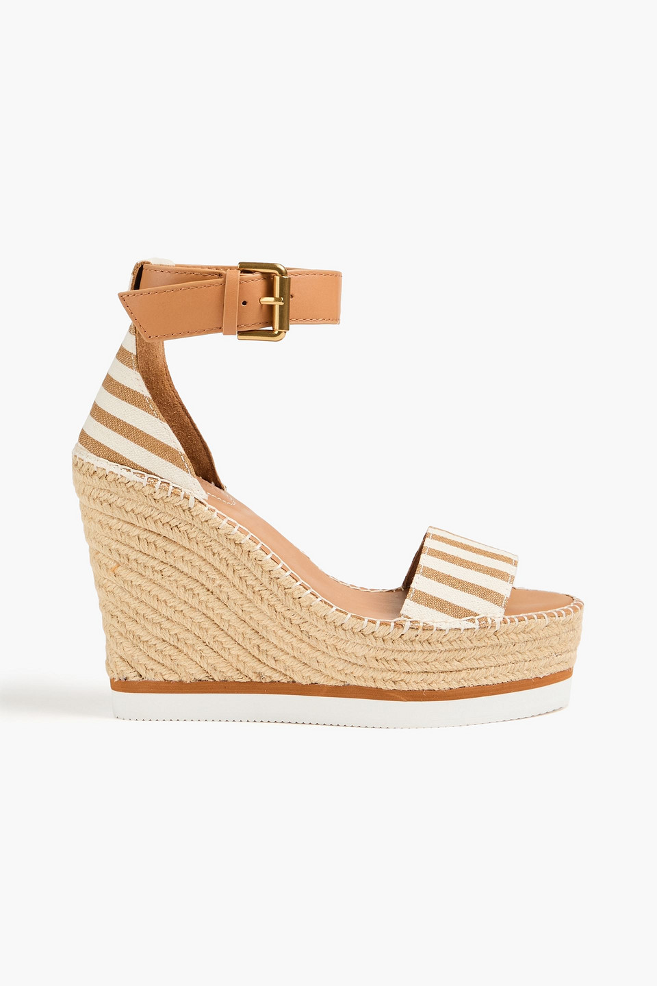 See By Chloé Glyn Striped Canvas Espadrille Wedge Sandals In Light Brown