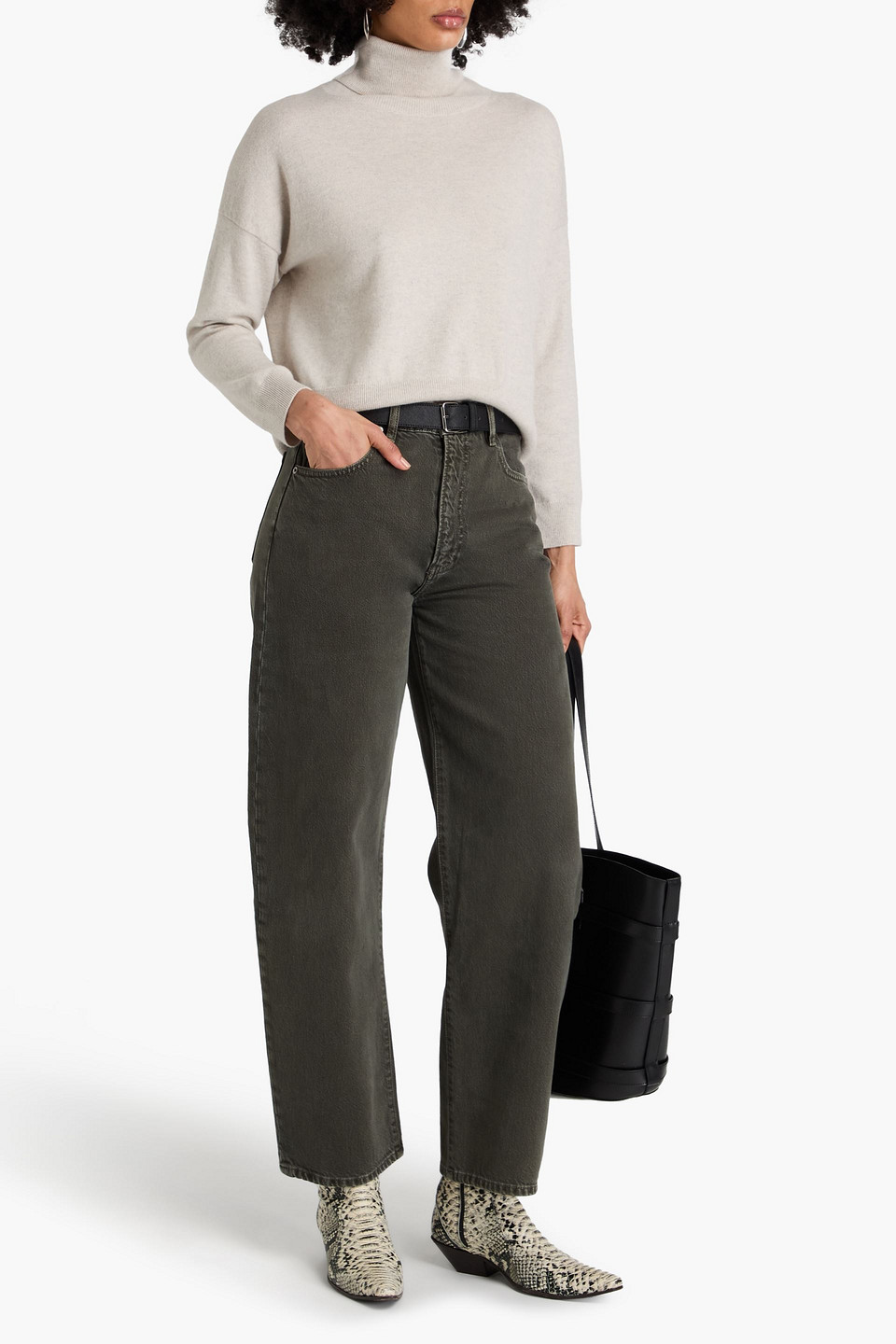 Frame Long Barrel Jeans Serpentine In Dark Green