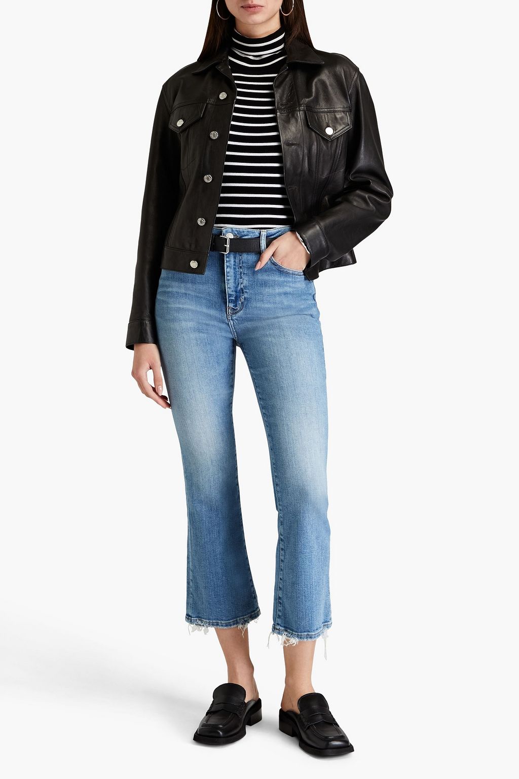 FRAME بنطال جينز "Le Crop Mini Boot" بقصّة بوت كت وخصر عالٍ ولون باهت