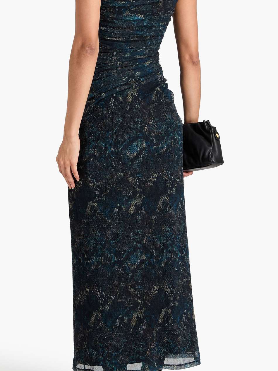 ruched snake-print tulle maxi dress