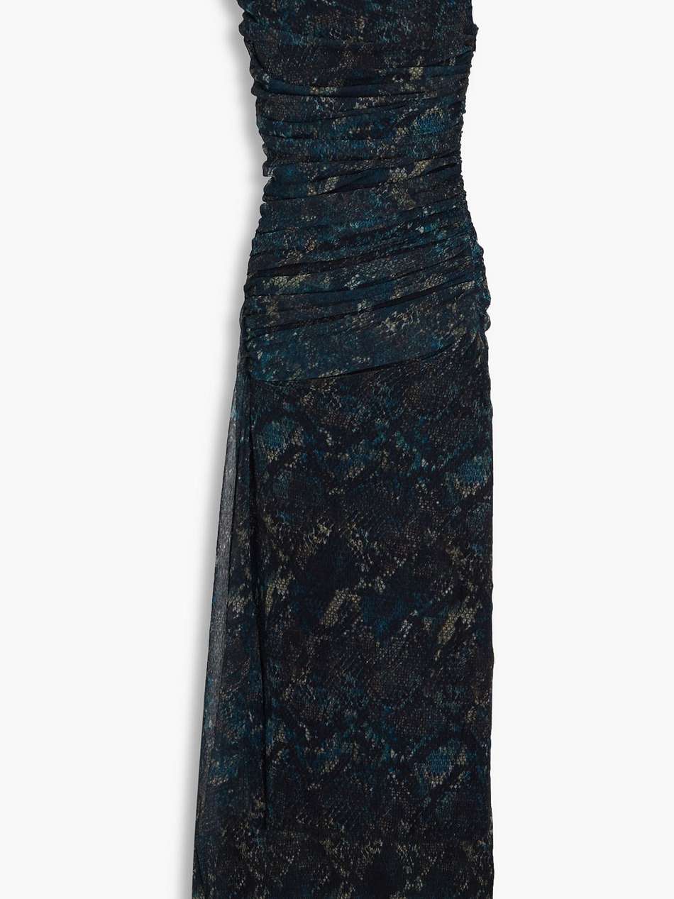 ruched snake-print tulle maxi dress