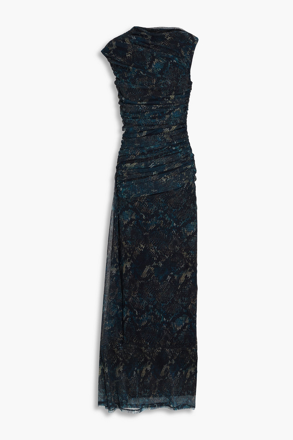 Nicholas Viona Ruched Snake-print Tulle Maxi Dress In Schwarz