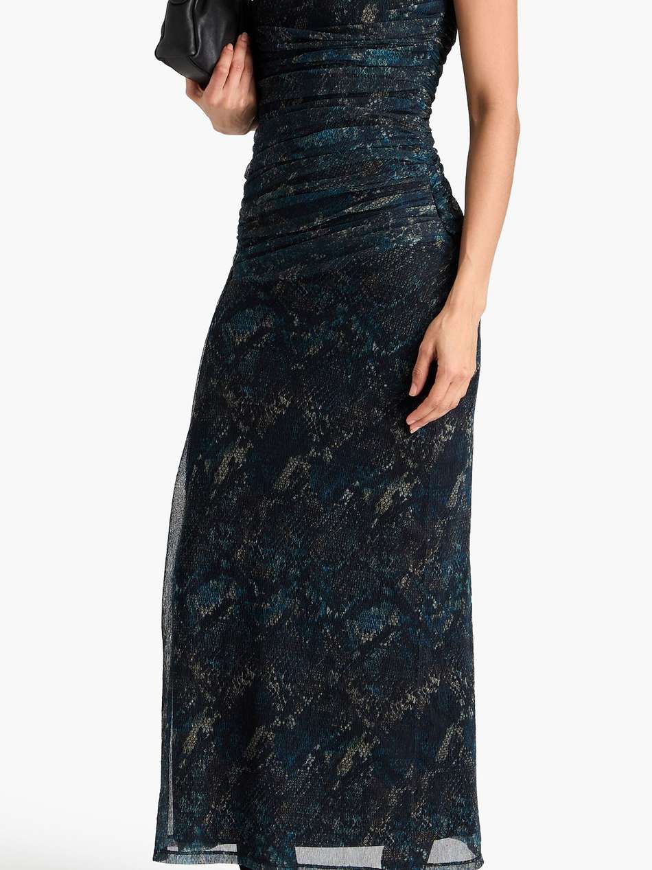 ruched snake-print tulle maxi dress