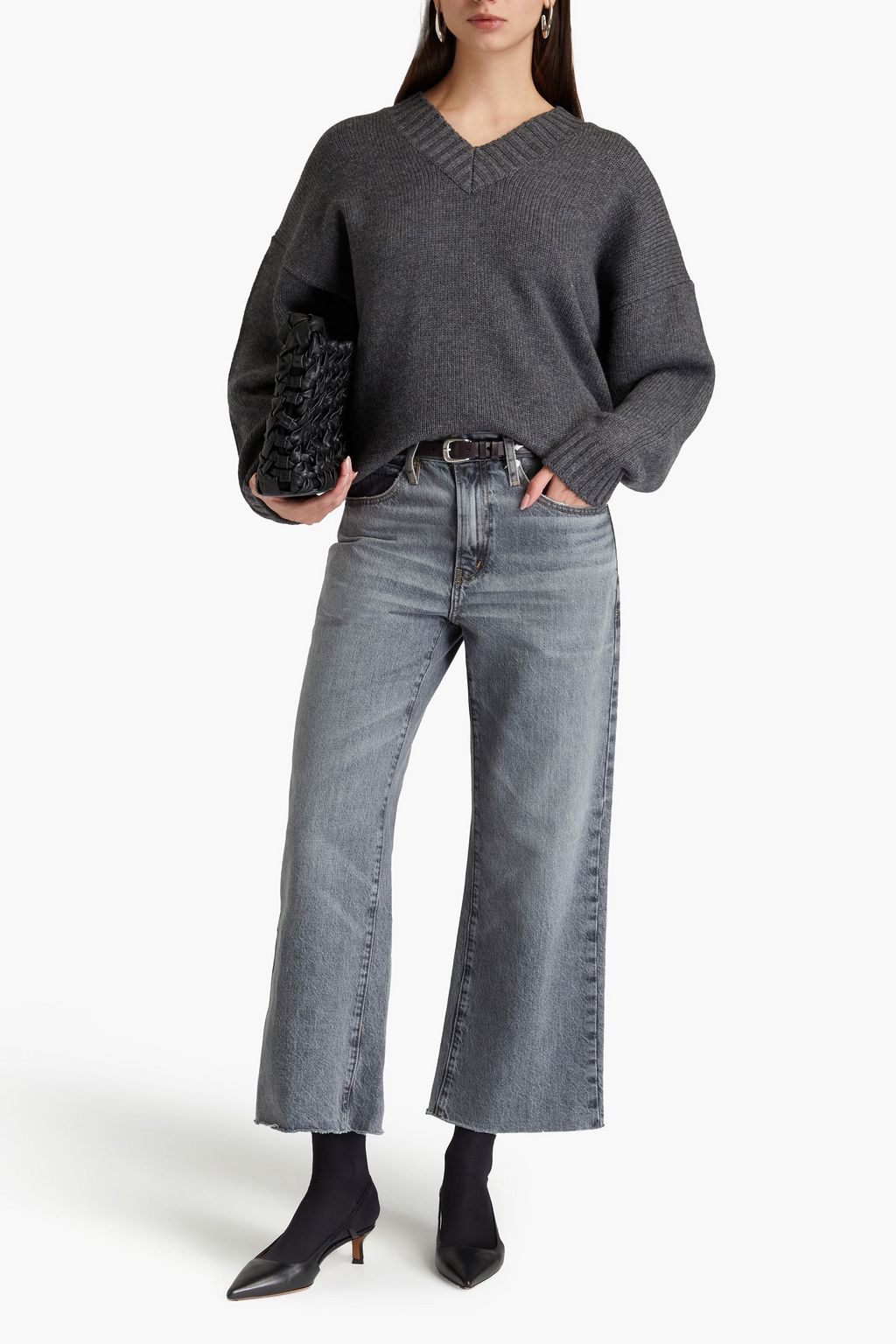 FRAME جينز TThe Relaxed Straight Raw Fray بأرجل مستقيمة وخصر عالٍ