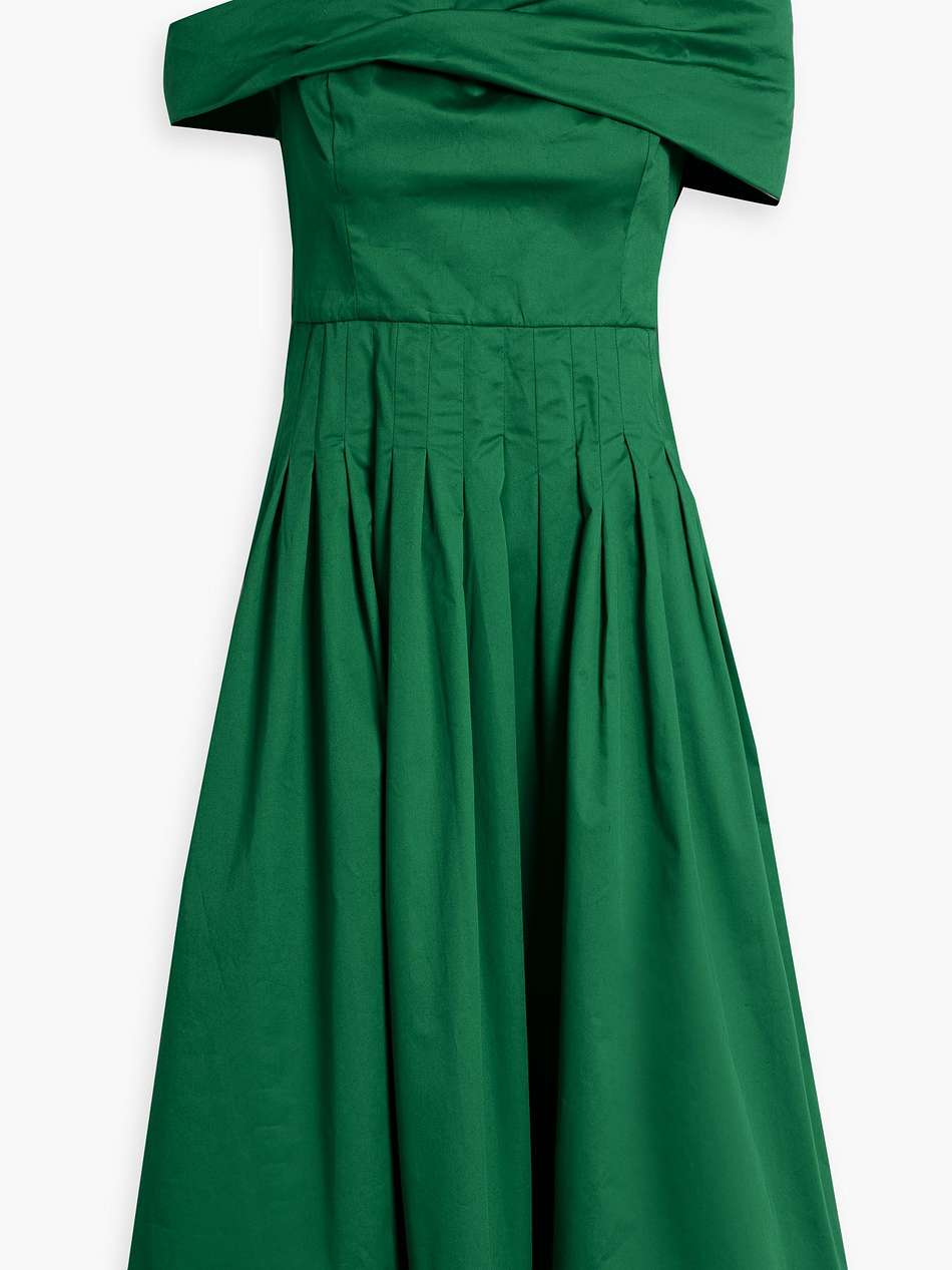 off-the-shoulder silk-blend twill midi dress
