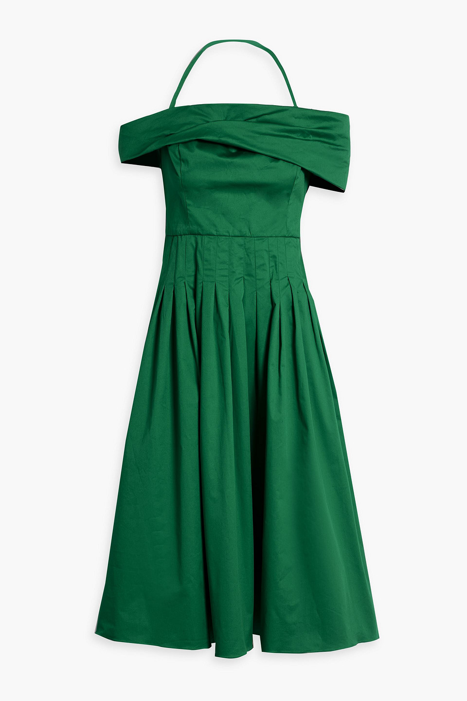 Oscar De La Renta Off-the-shoulder Silk-blend Twill Midi Dress In Green