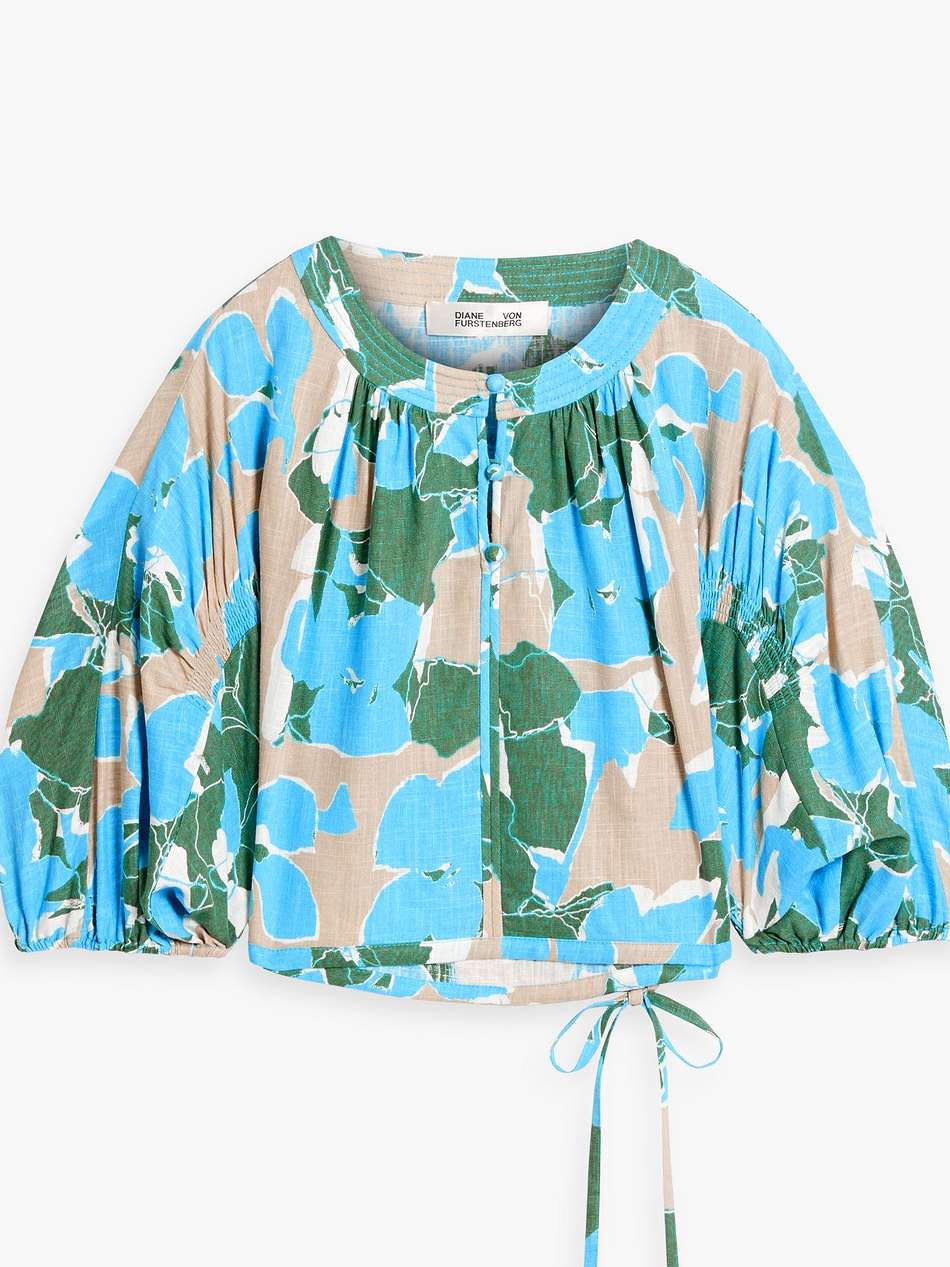 dario cropped floral-print slub woven blouse
