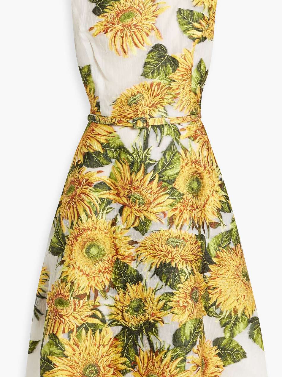 belted jacquard midi dress