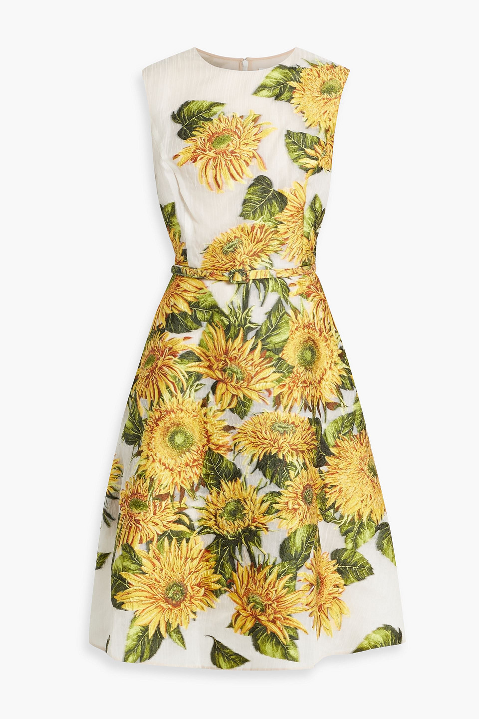 Oscar De La Renta Belted Jacquard Midi Dress In Yellow
