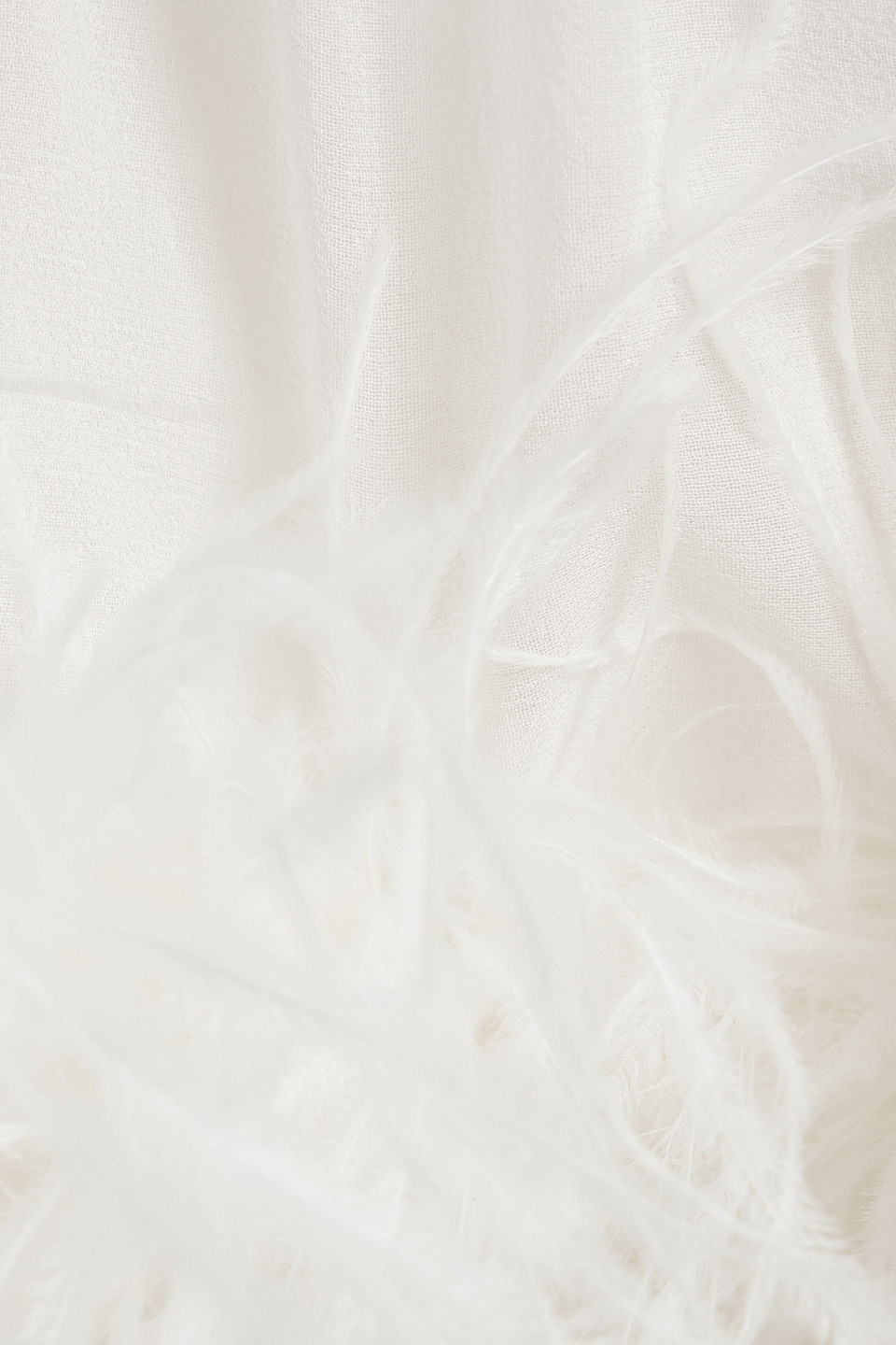Magda Butrym Off-the-shoulder Feather-trimmed Silk-crepe Mini Dress In Cream