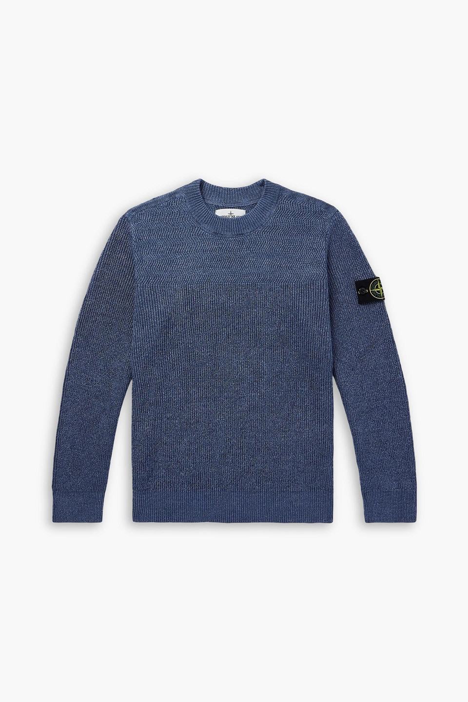 stone island - logo-appliquéd ribbed linen-blend sweater - blue - xxl