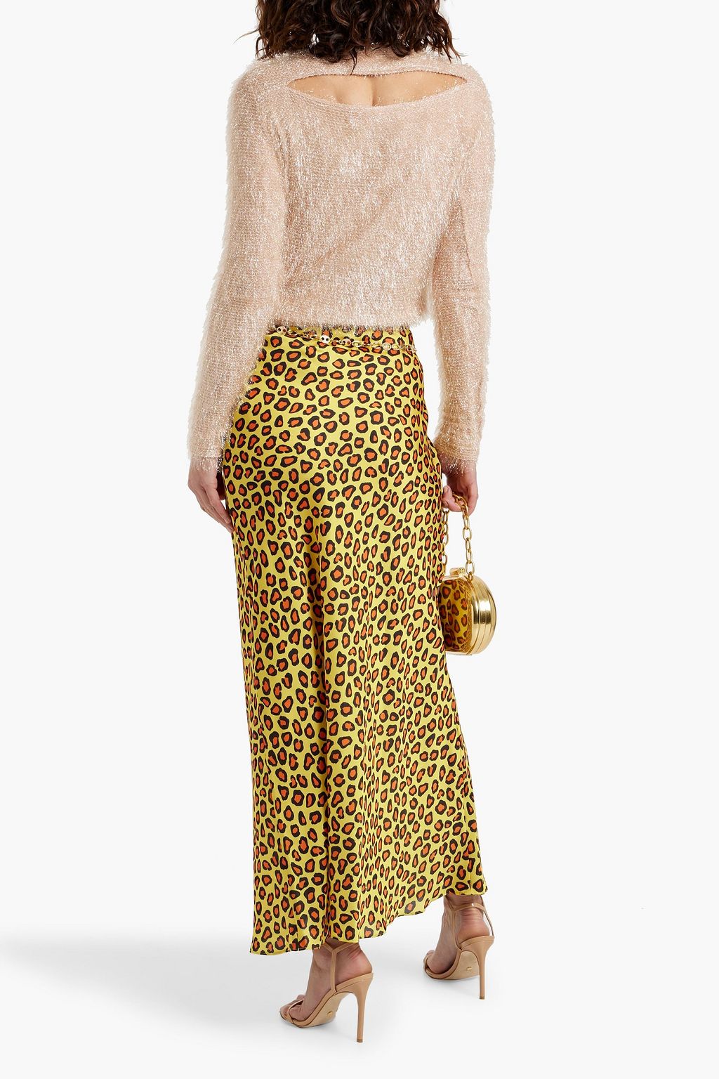 RABANNE Chain-embellished leopard-print satin maxi skirt
