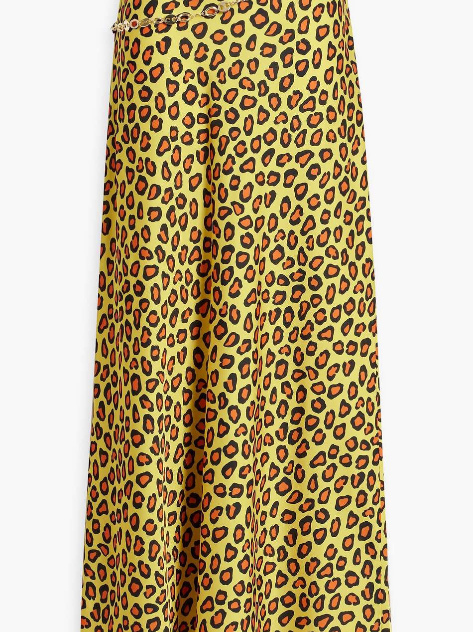 chain-embellished leopard-print satin maxi skirt