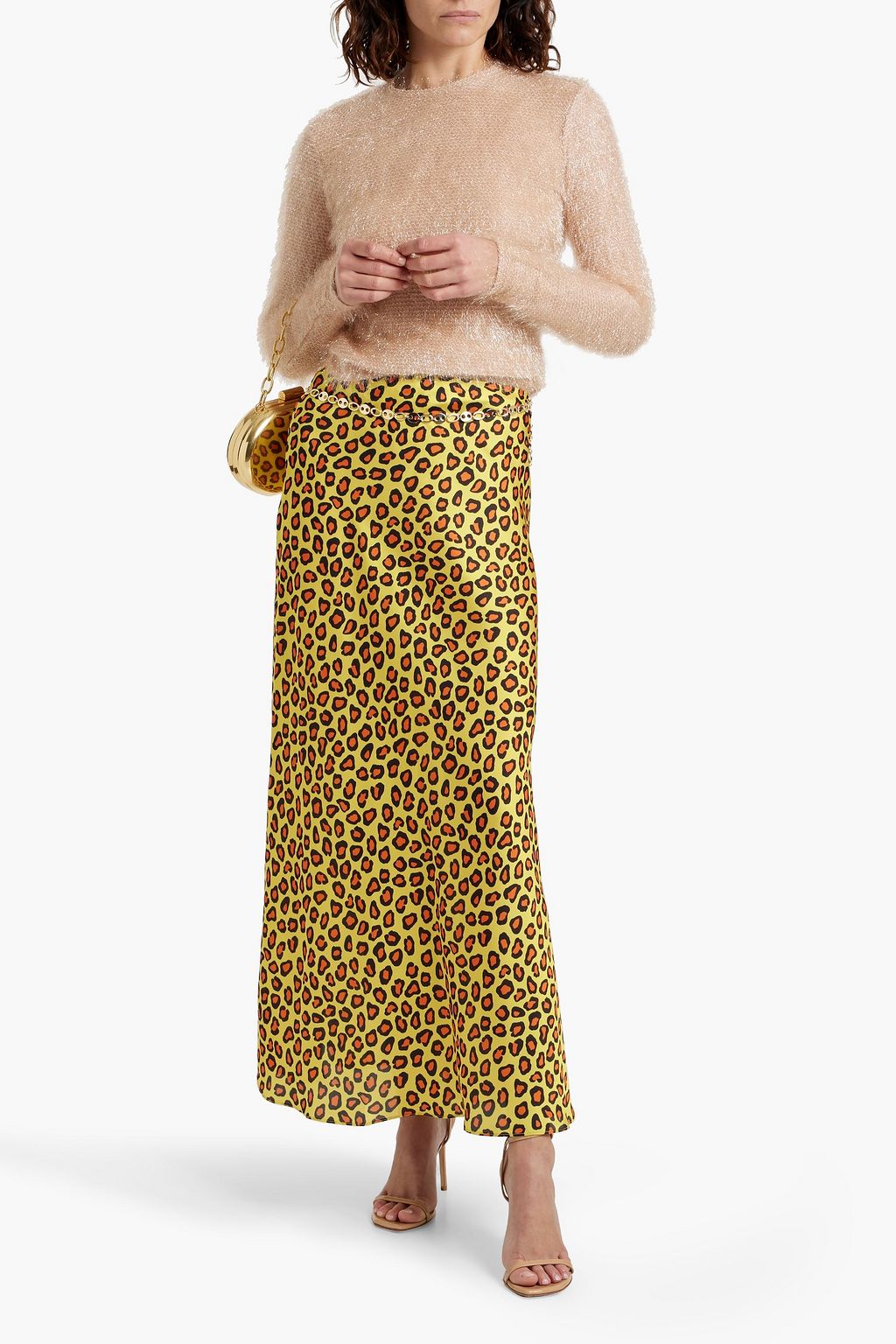 RABANNE Chain-embellished leopard-print satin maxi skirt