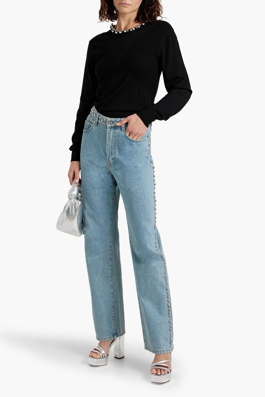RABANNE Studded high-rise straight-leg jeans