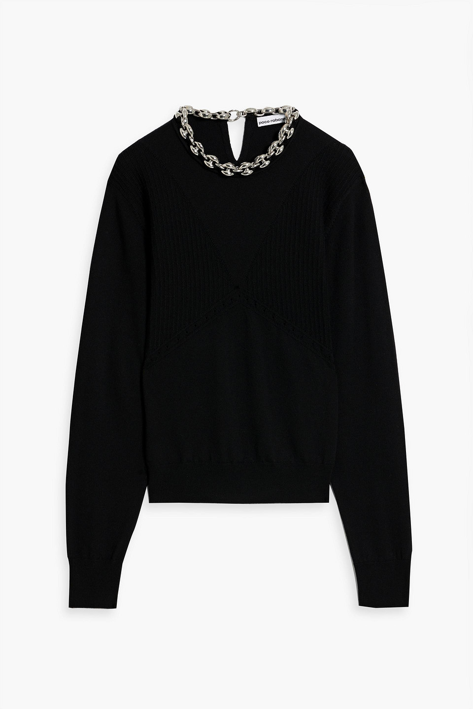 Rabanne Chain-embellished Ribbed Merino Wool-blend Sweater In Black
