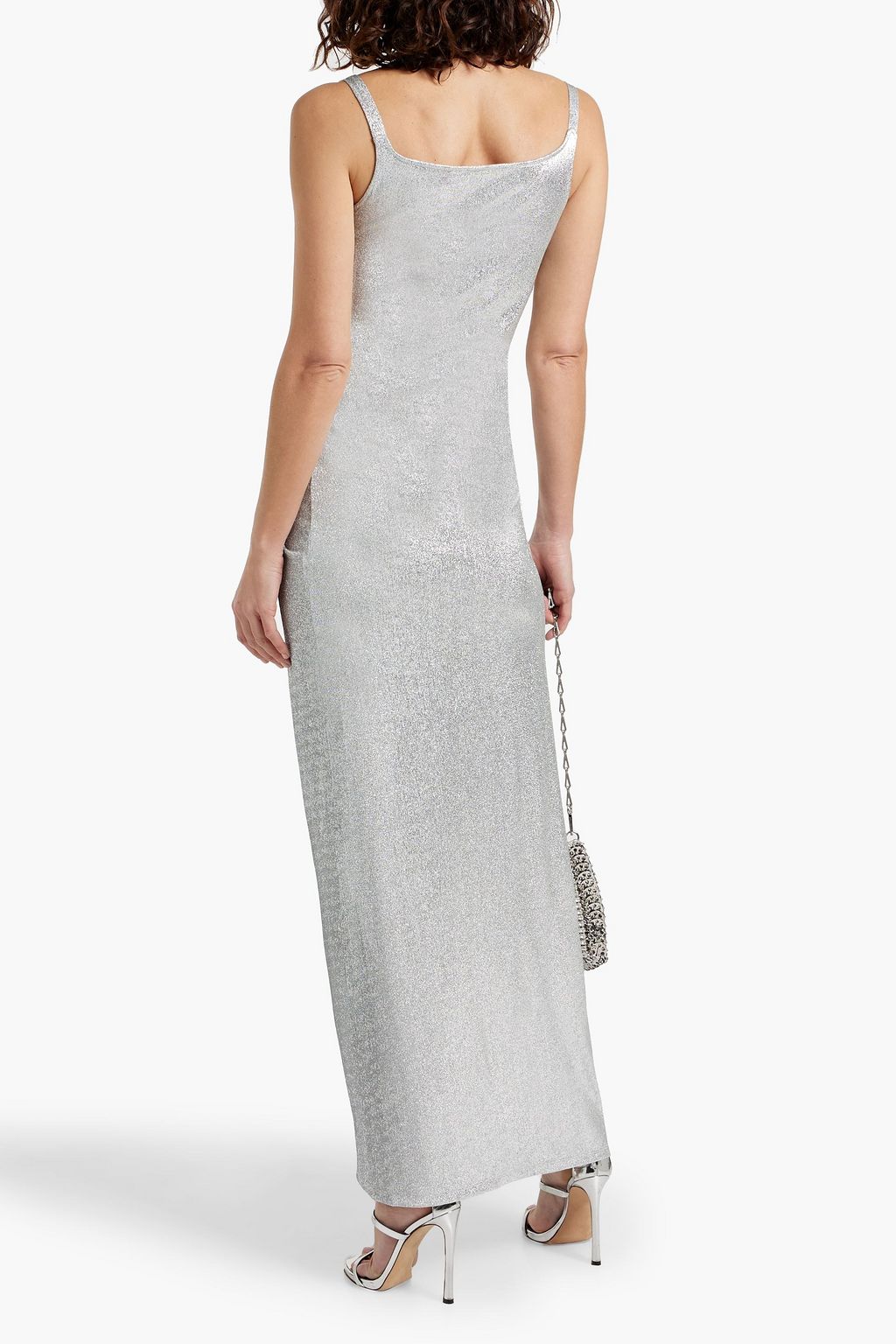 RABANNE Draped snap-detailed lamé maxi dress