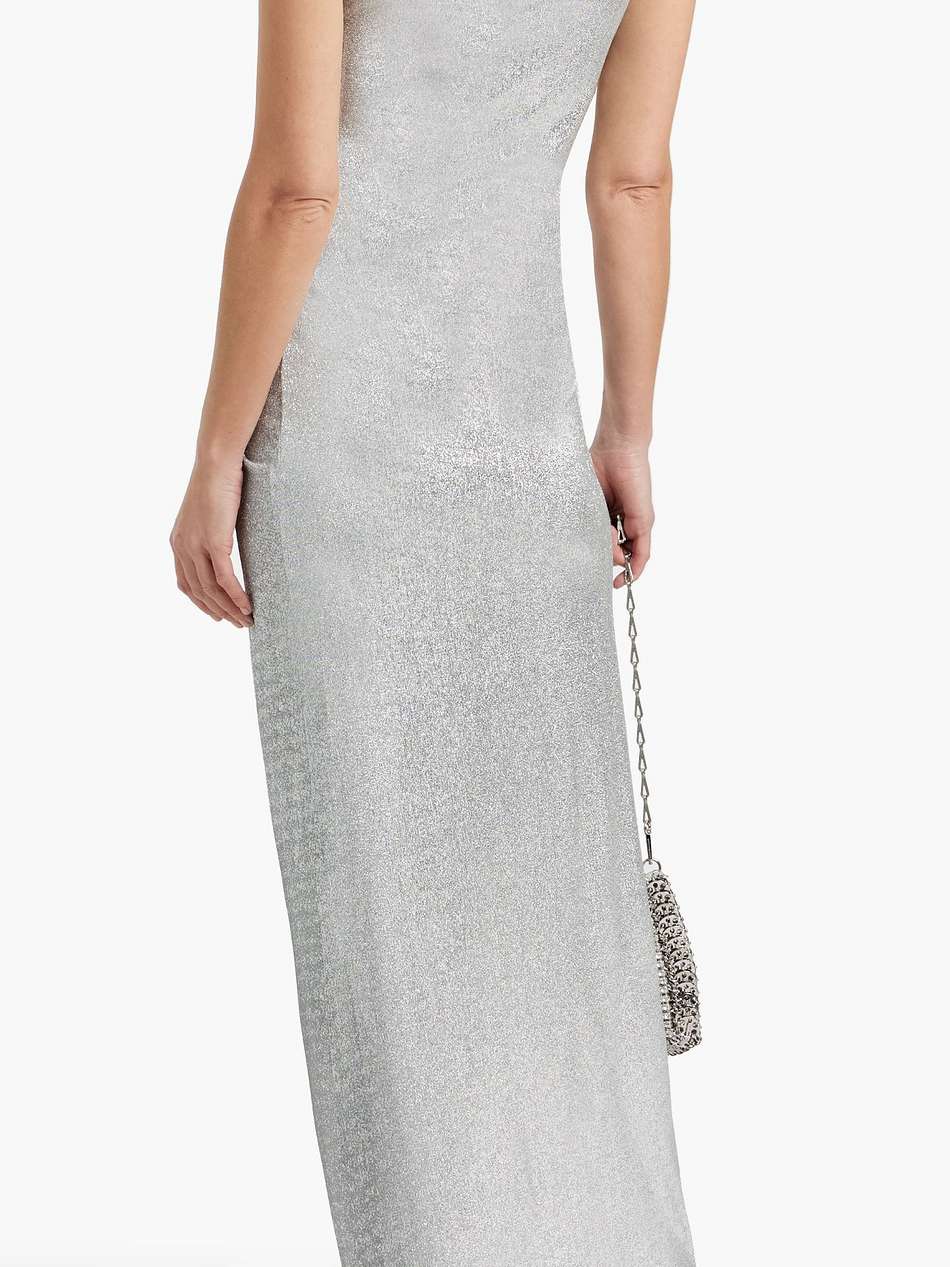 draped snap-detailed lamé maxi dress