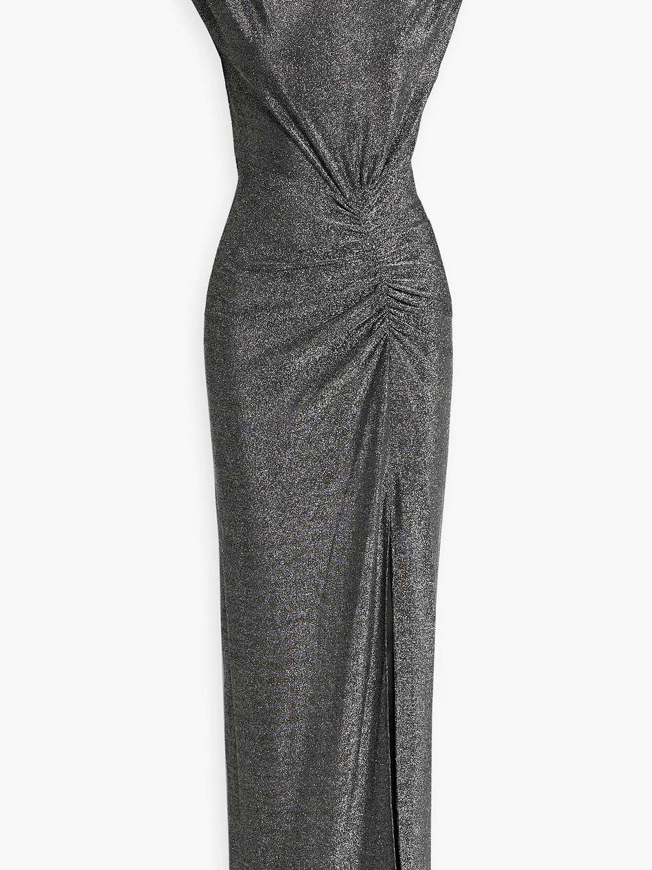 apollo ruched metallic stretch-knit maxi dress