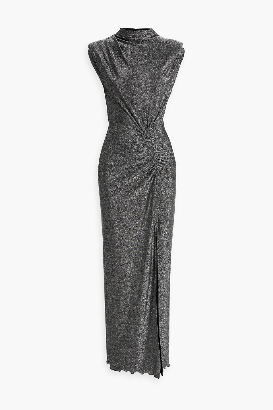 Diane Von Furstenberg Apollo Ruched Metallic Stretch-knit Maxi Dress In Silver