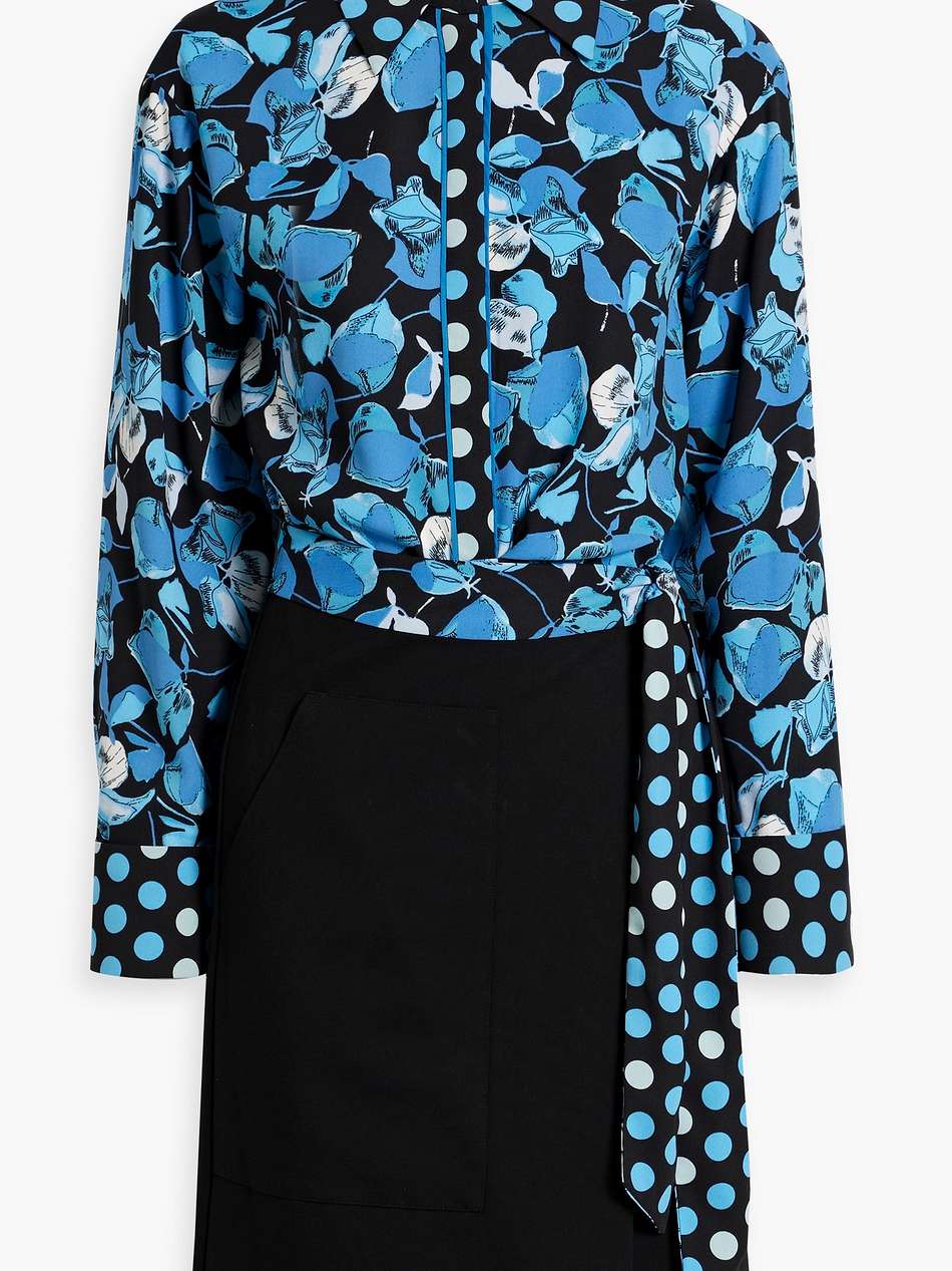 olia printed chiffon and cady wrap dress