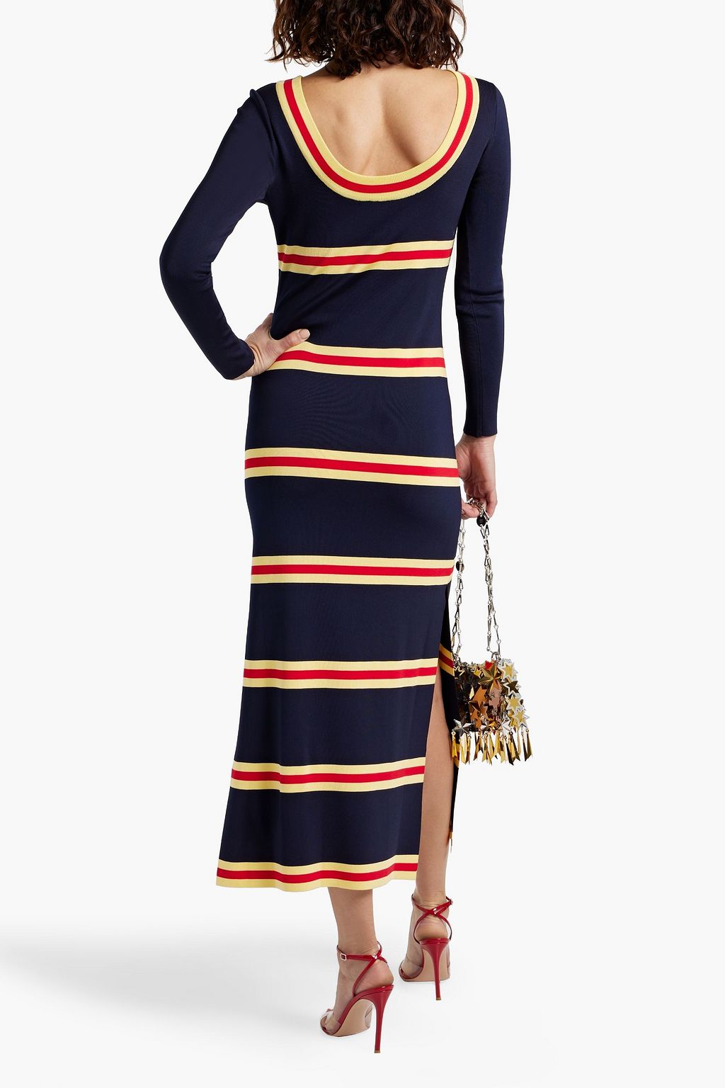RABANNE Striped ribbed-knit midi dress
