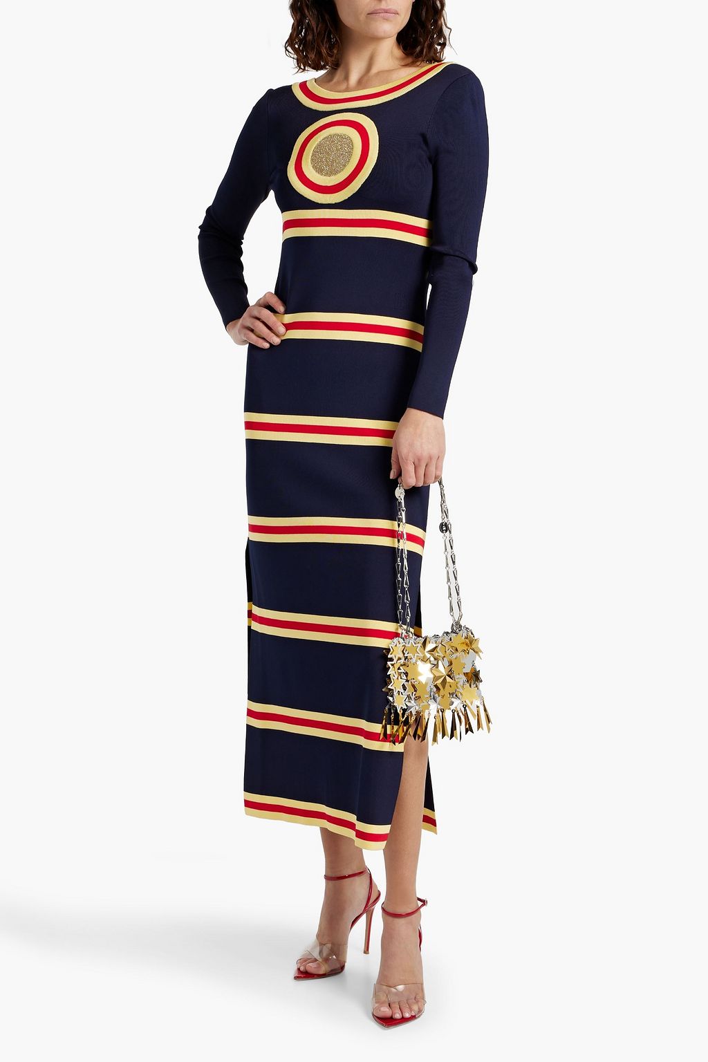 RABANNE Striped ribbed-knit midi dress