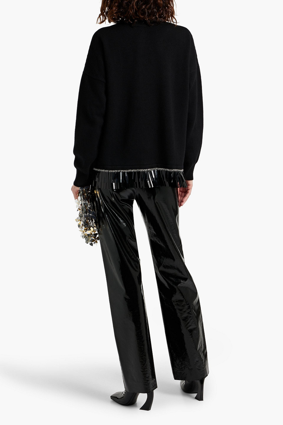 Shop Rabanne Embellished Wool And Cashmere-blend Sweater In Black