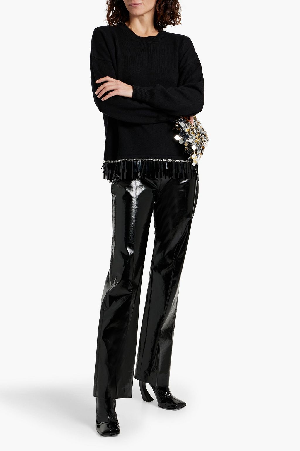 RABANNE Embellished wool and cashmere-blend sweater